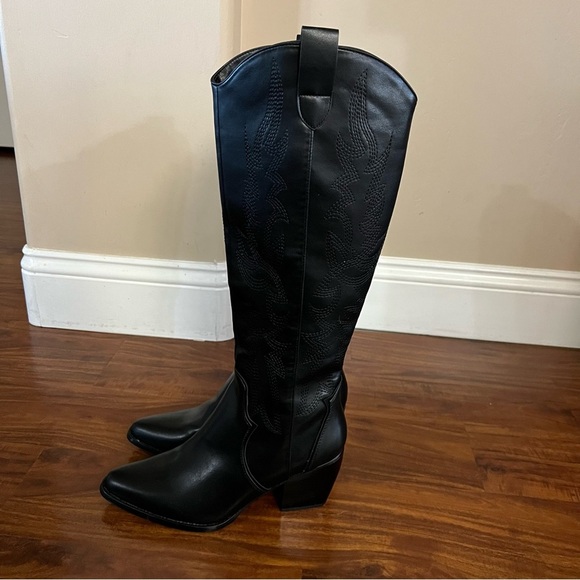 Dream Pairs Black Embroidered Western Cowboy Knee High Boots size 7.5 - Picture 8 of 13